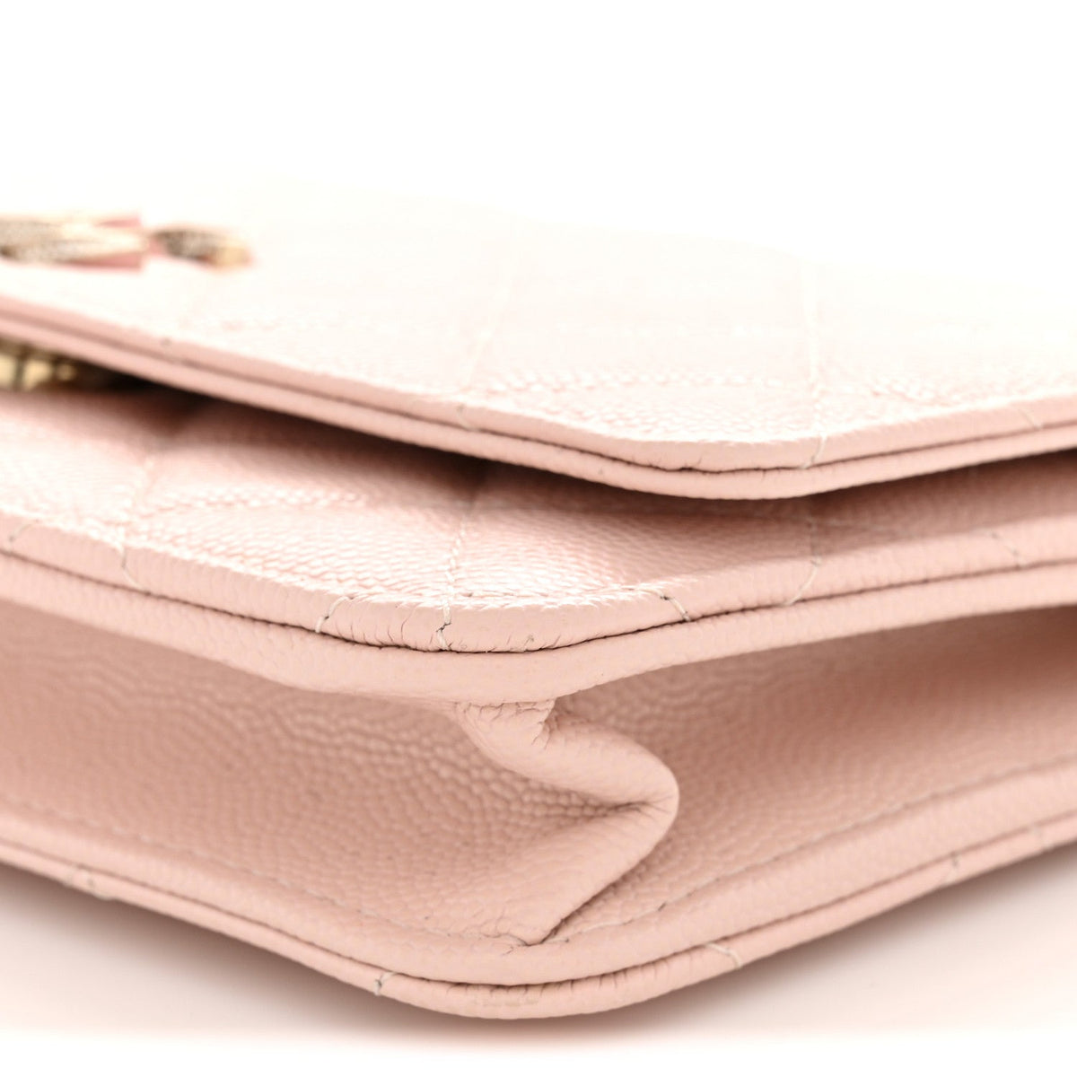 Caviar Quilted Crystal Enamel CC Wallet On Chain WOC Light Pink