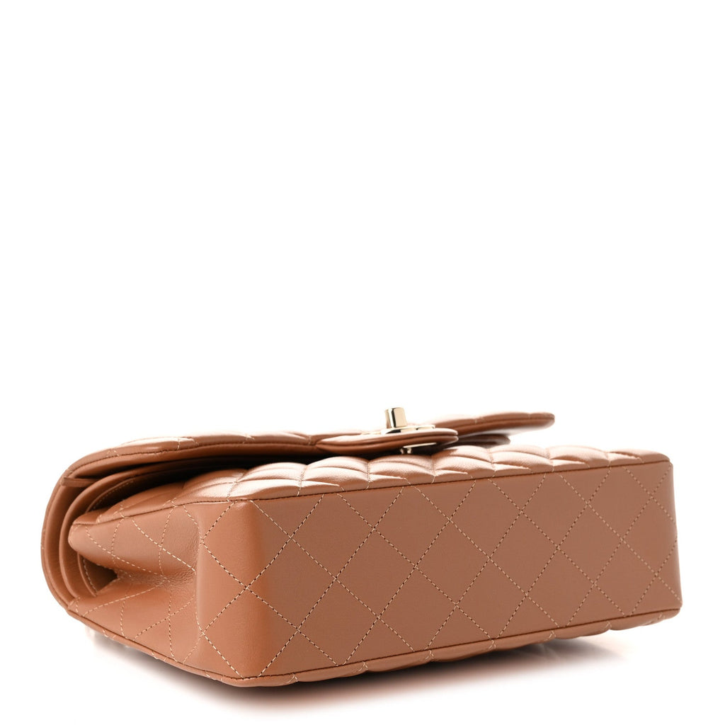 Lambskin Quilted Small Double Flap Brown