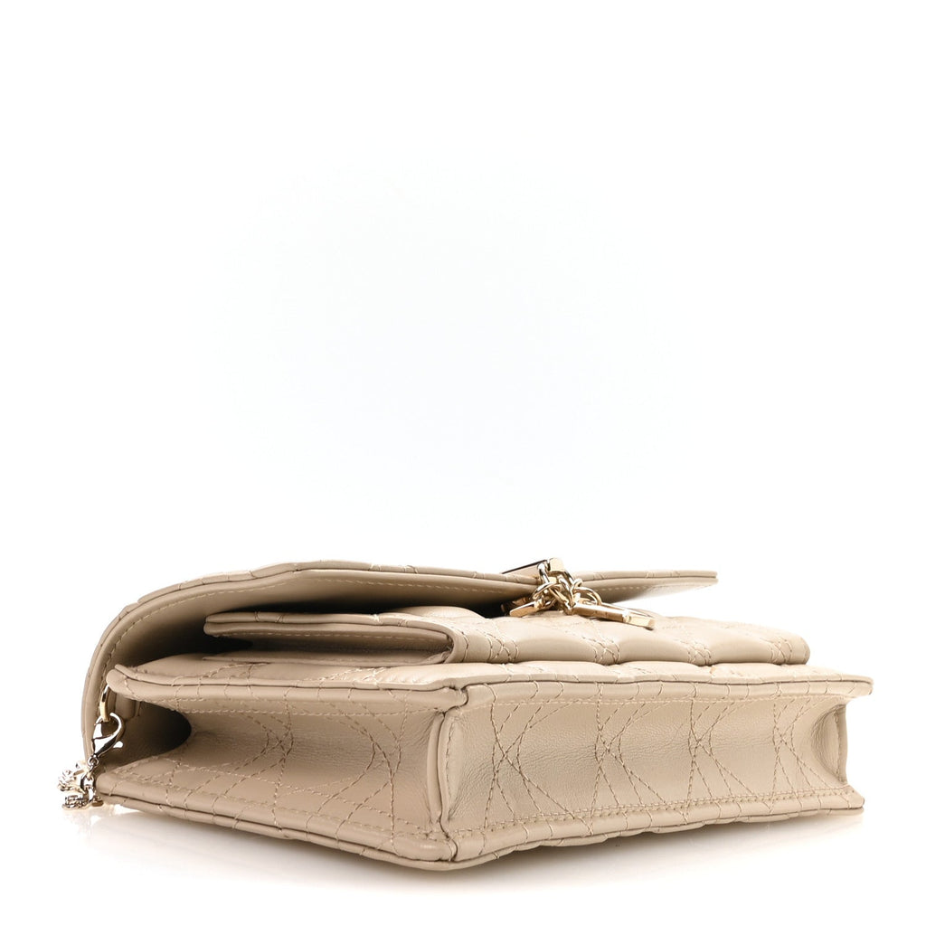 Lambskin Cannage Chain My Dior Daily Chain Pouch Powder Beige