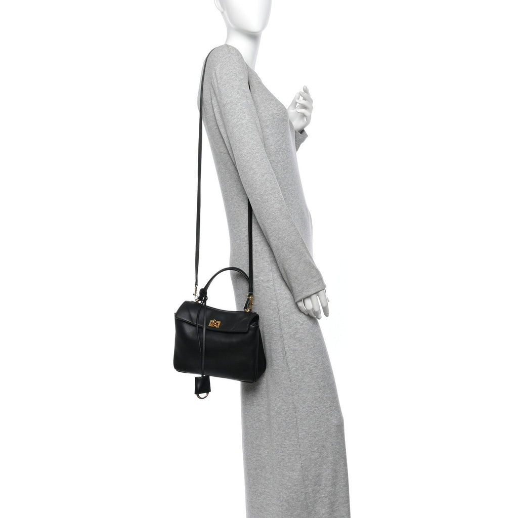 Natural Smooth Calfskin Mini Rodeo Top Handle Handbag Black