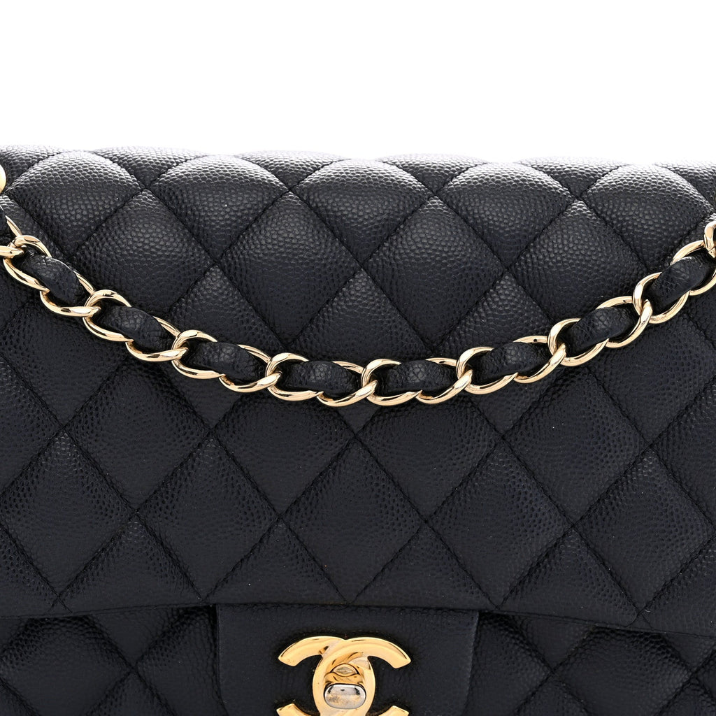 Caviar Quilted Medium Double Flap Navy