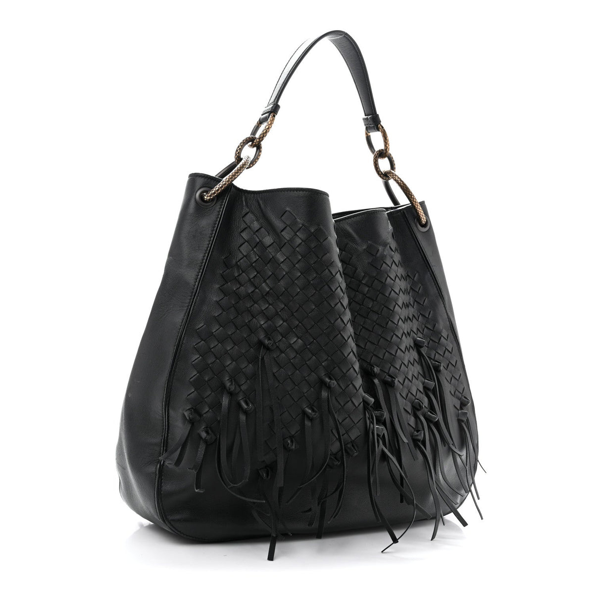 Nappa Intrecciato Fringe Brio Loop Hobo Black