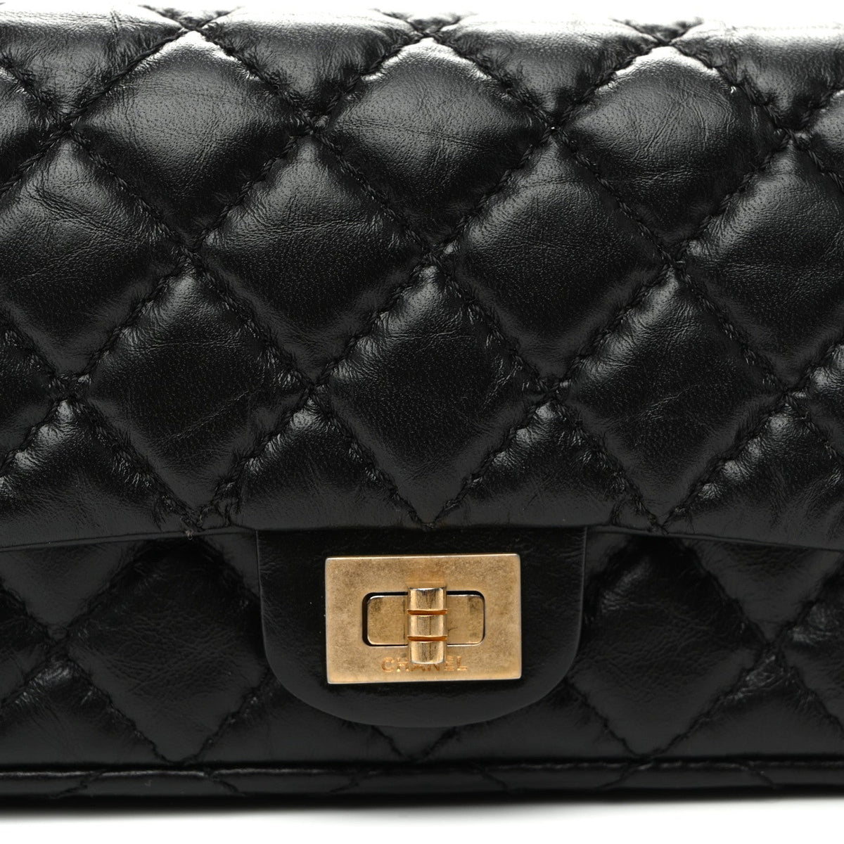 Aged Calfskin Quilted 2.55 Reissue Flap Belt Bag Clutch Black
