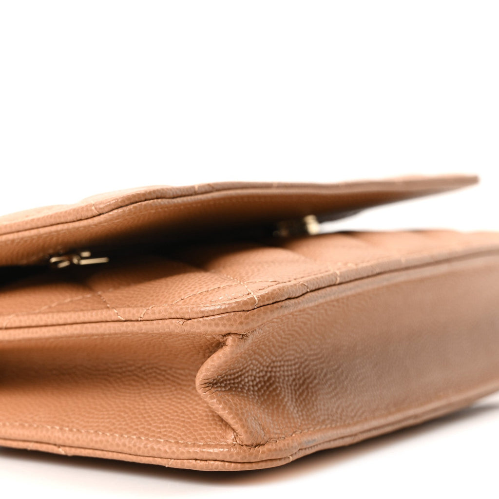 Caviar Quilted Wallet on Chain WOC Dark Beige