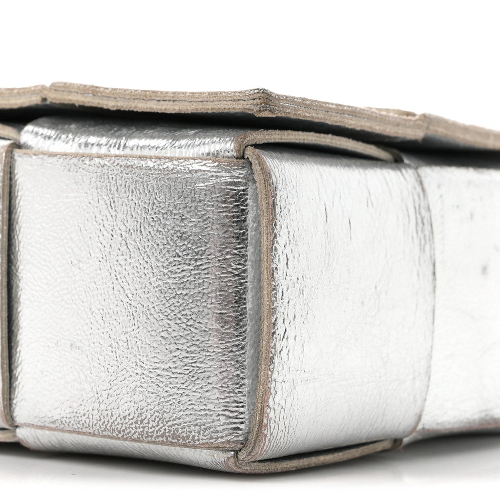 Metallic Lambskin Maxi Intrecciato Cassette Crossbody Bag Silver