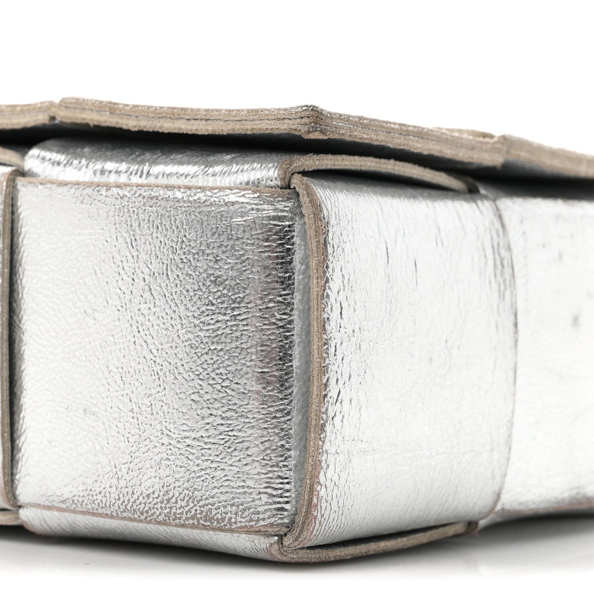 Metallic Lambskin Maxi Intrecciato Cassette Crossbody Bag Silver