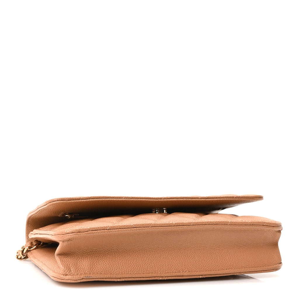 Caviar Quilted Wallet on Chain WOC Dark Beige