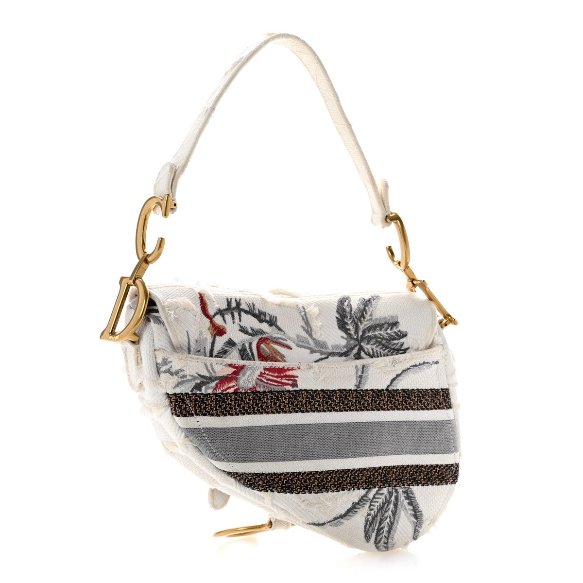 Canvas Embroidered Camouflage Flowers Saddle Bag Latte Multicolor