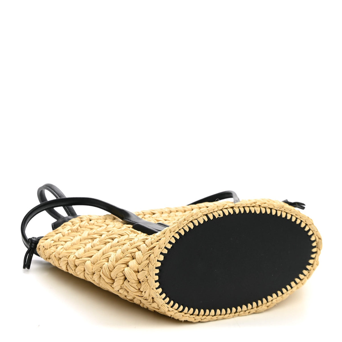 Raffia Calfskin Small Arco Basket Black