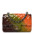 Shaded Patent Calfskin Quilted Mini Rectangular Flap Green Orange Dark Brown