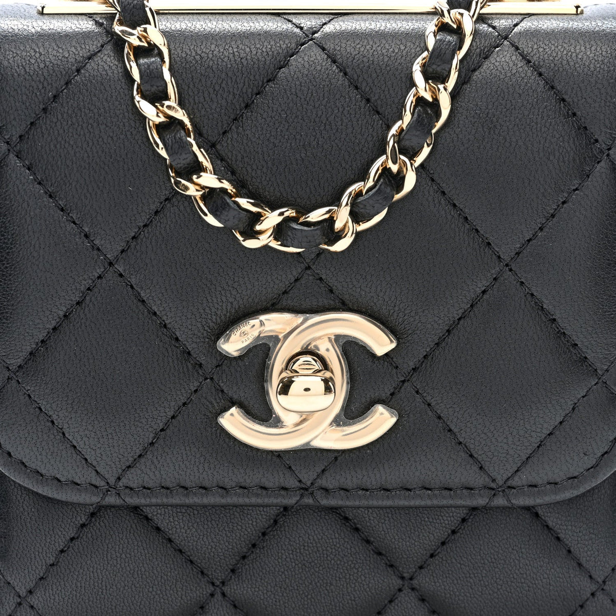 Lambskin Quilted Mini Trendy CC Clutch With Chain Black