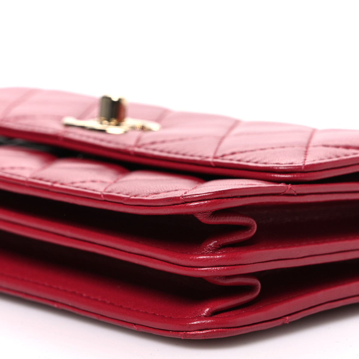 Lambskin Quilted Trendy CC Dual Handle Clutch With Chain Red