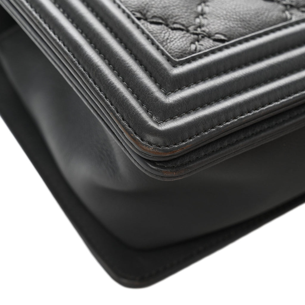 Calfskin Double Stitch Medium Boy Flap Grey