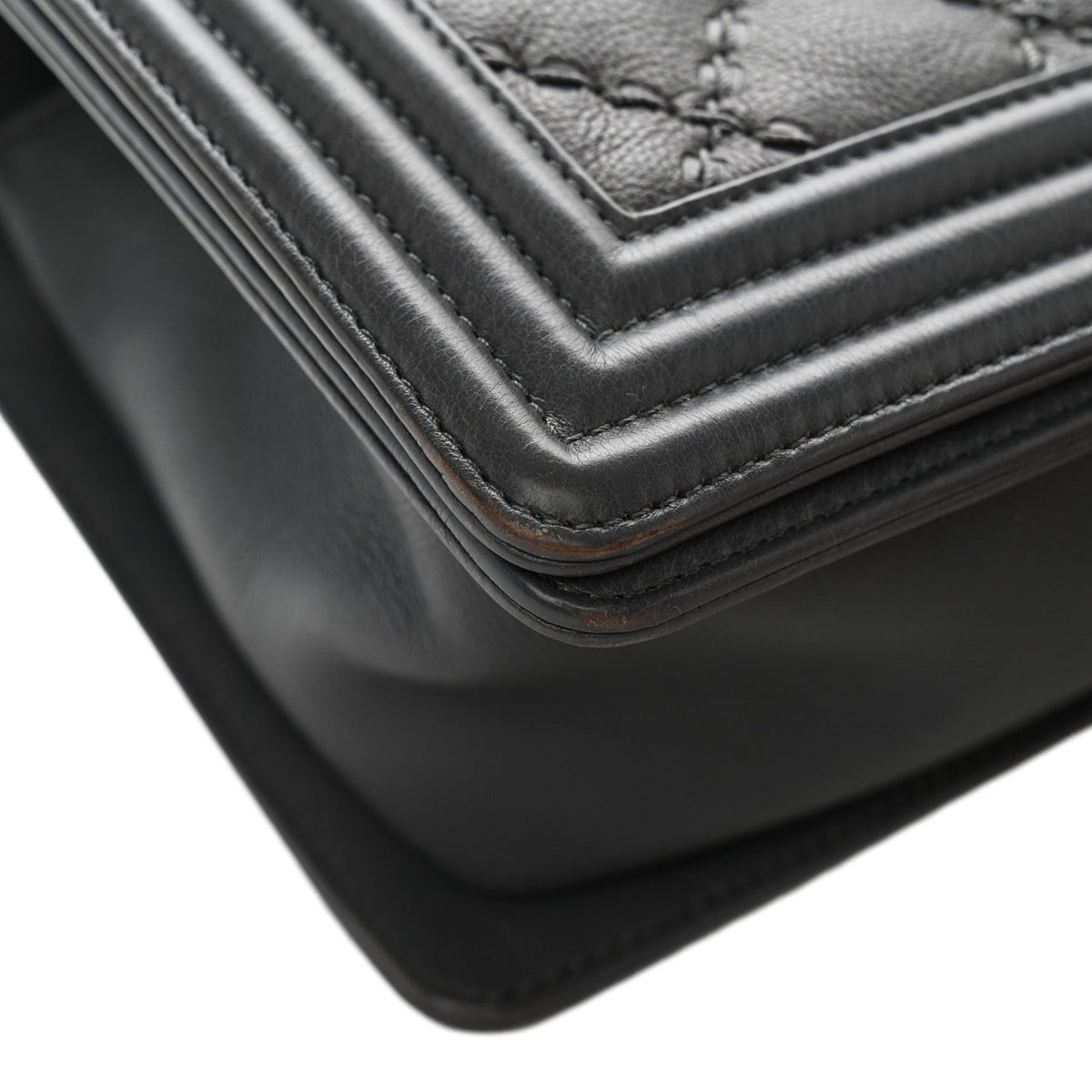 Calfskin Double Stitch Medium Boy Flap Grey