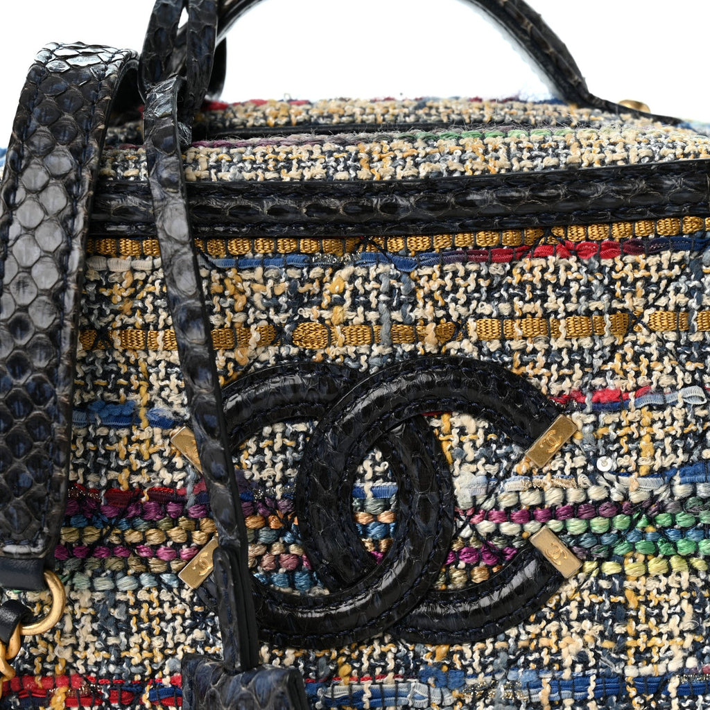 Tweed Snakeskin Quilted Small CC Filigree Vanity Case Navy Multicolor
