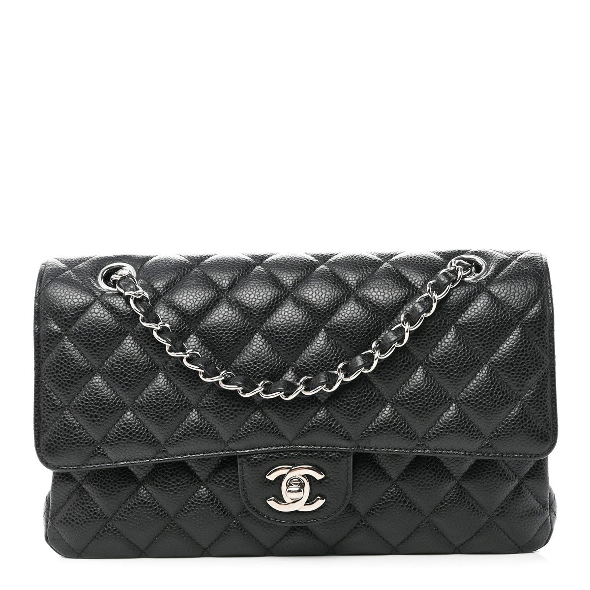 Caviar Quilted Medium Double Flap Black