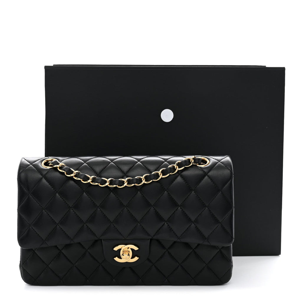 Lambskin Quilted Medium Double Flap Black