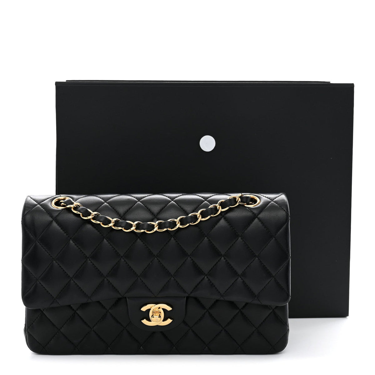 Lambskin Quilted Medium Double Flap Black