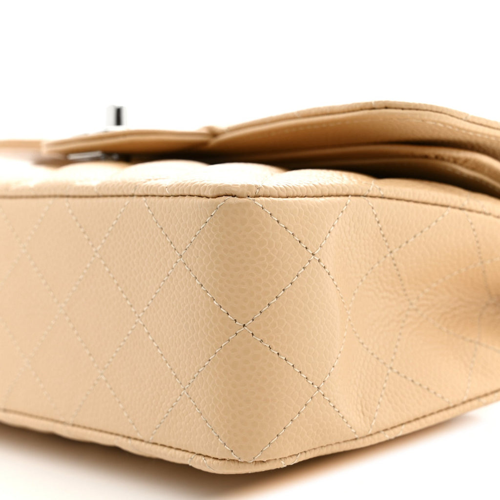 Caviar Quilted Small Double Flap Beige
