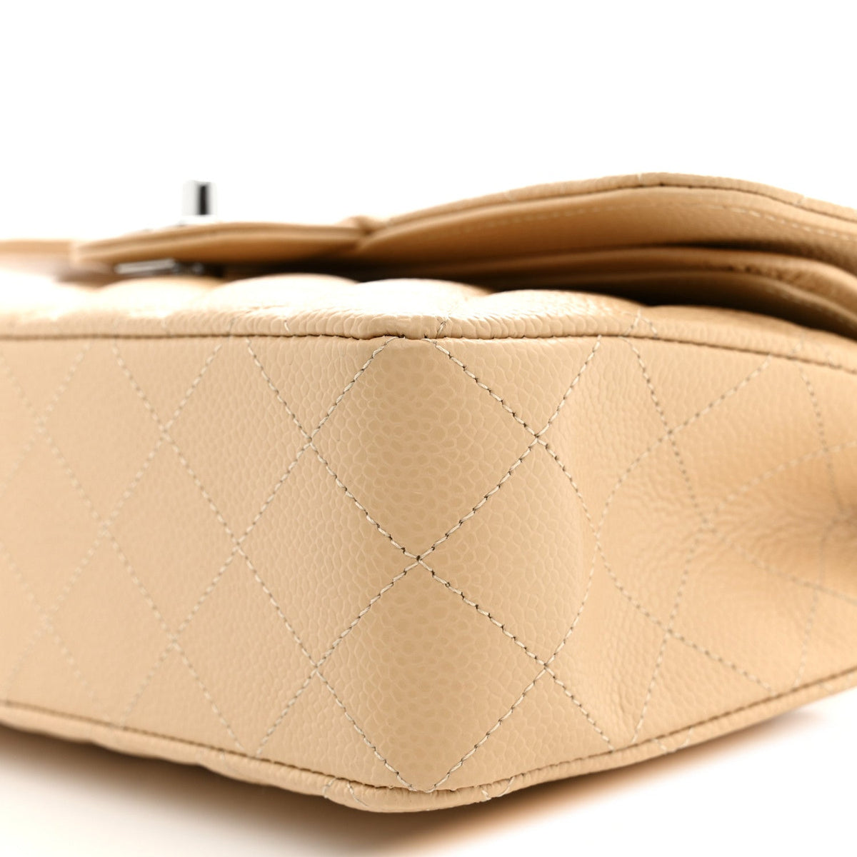Caviar Quilted Small Double Flap Beige