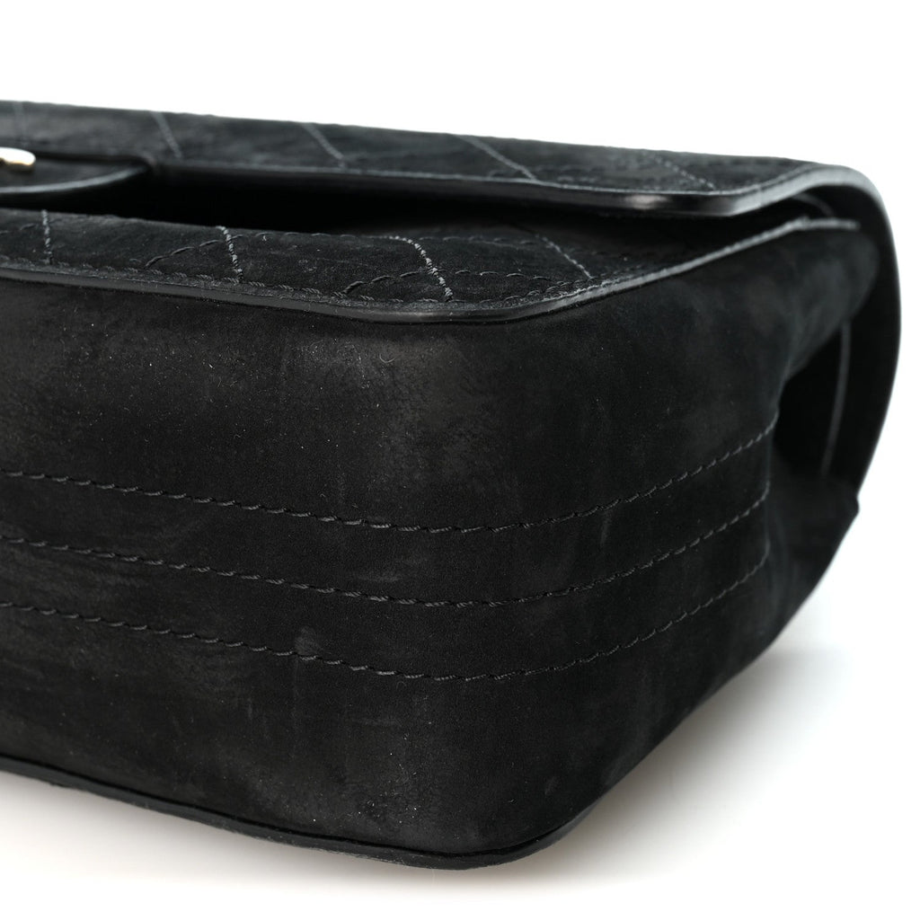 Suede Quilted Medium Double Flap Black