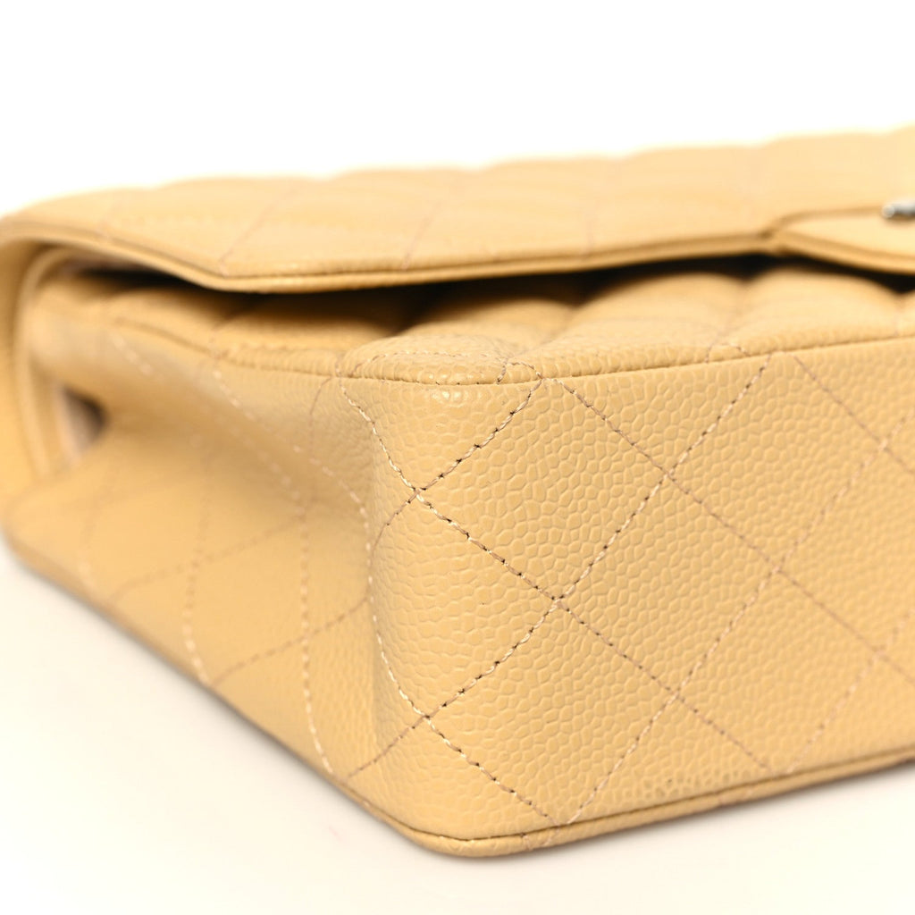 Caviar Quilted Medium Double Flap Light Yellow