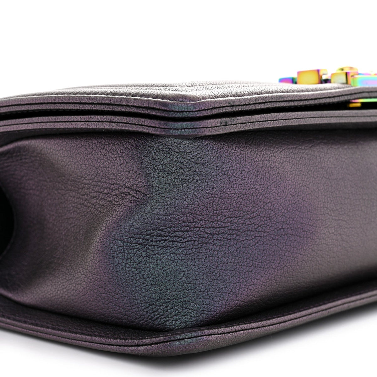 Iridescent Goatskin Quilted Medium Boy Flap Purple