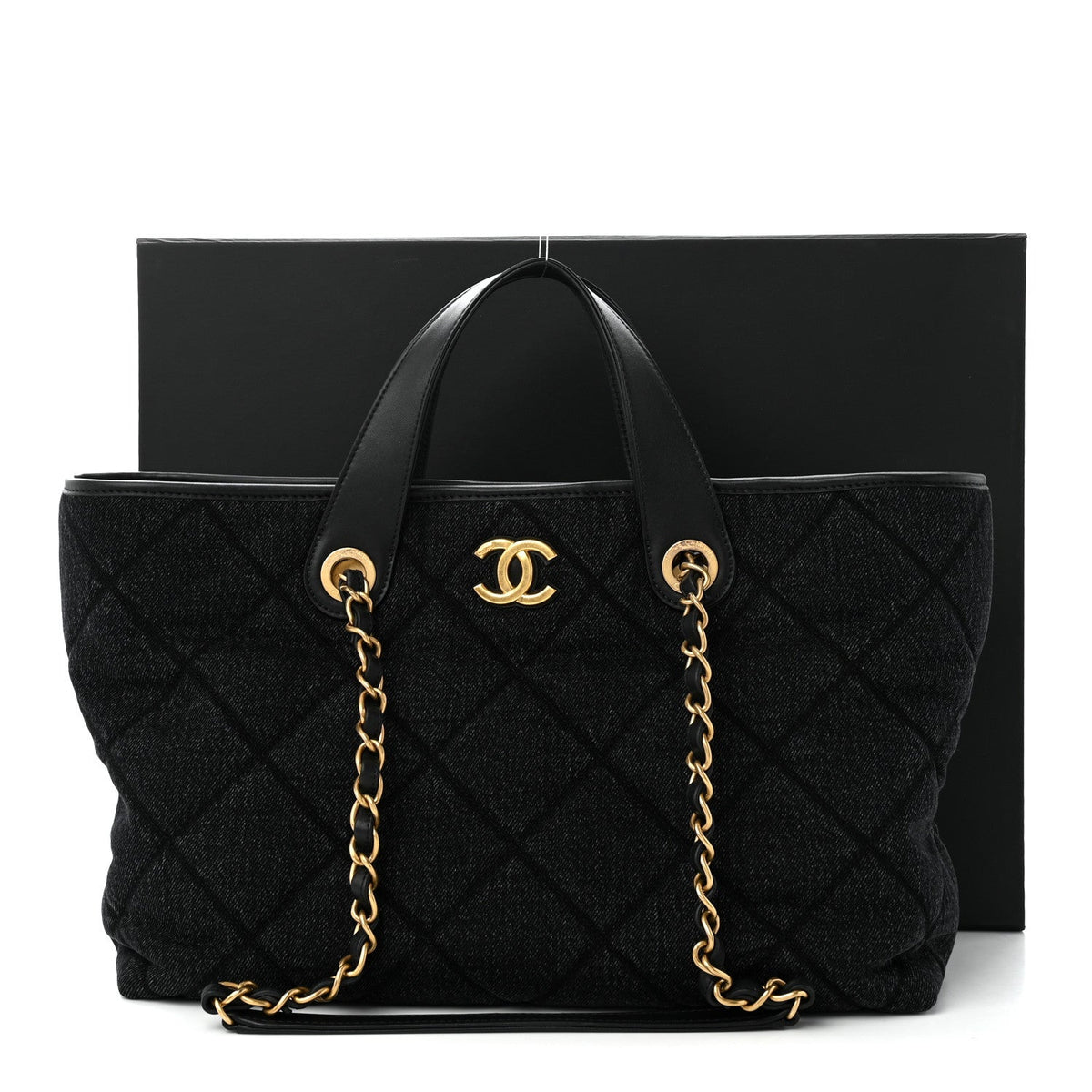 Denim Calfskin Quilted Small Deauville tote  Black