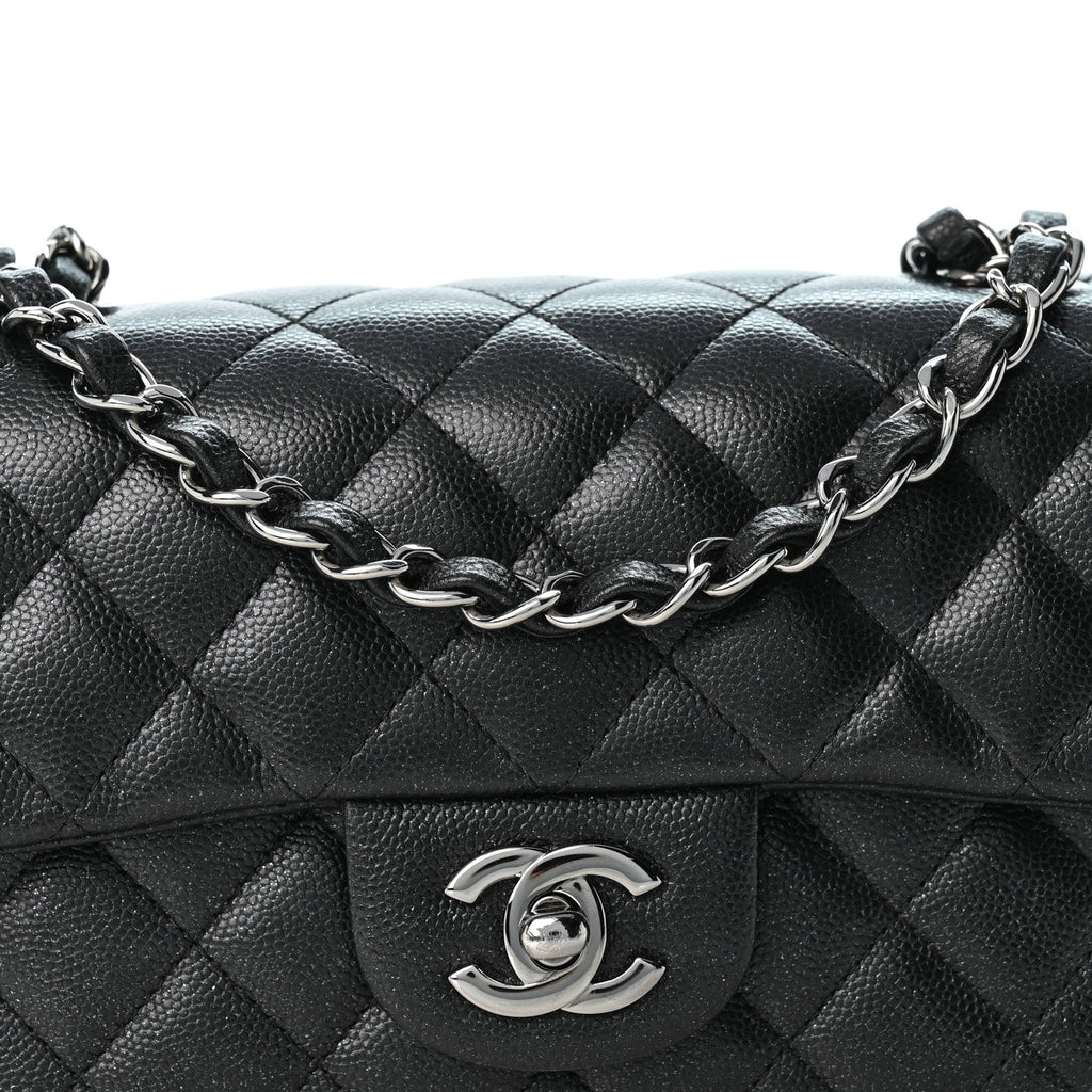 Iridescent Caviar Quilted Mini Rectangular Flap Black