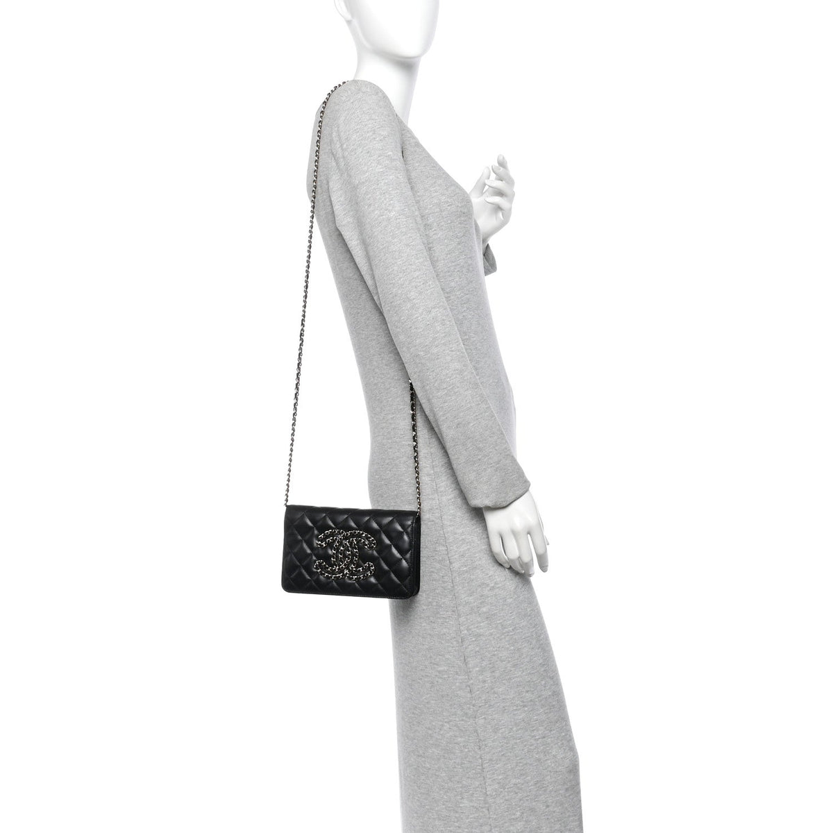 Calfskin Once Upon A Time Wallet on Chain WOC Black