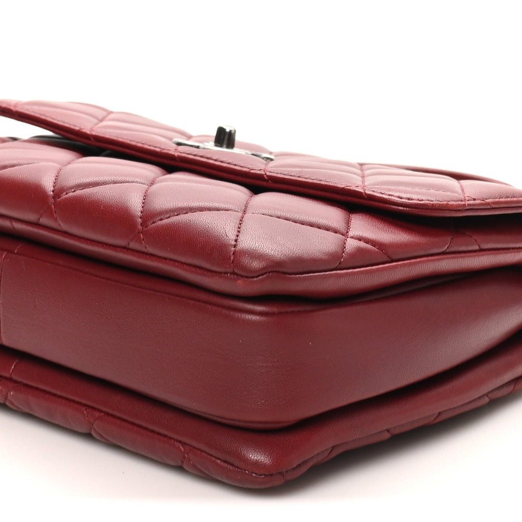 Lambskin Quilted Small Trendy CC Flap Dual Handle Bag Burgundy