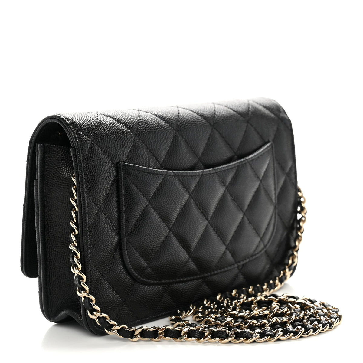 Caviar Quilted Crystal CC Wallet On Chain WOC Black