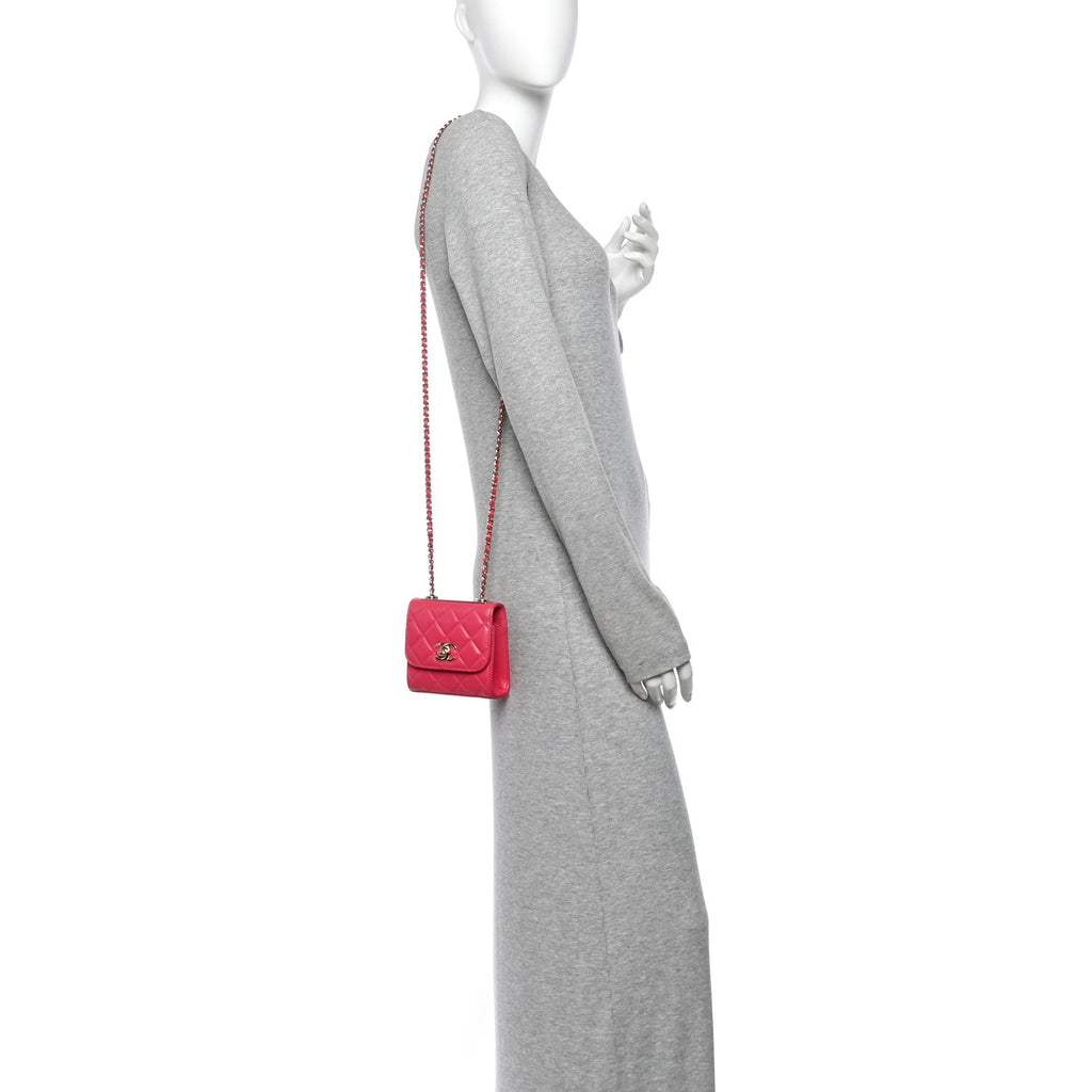 Lambskin Quilted Mini Trendy CC Clutch With Chain Pink