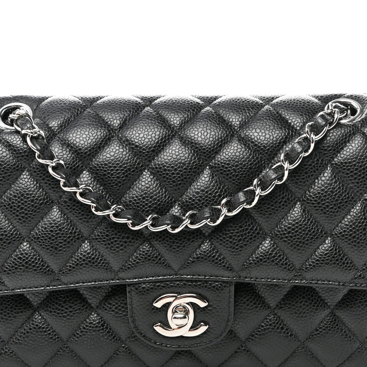 Caviar Quilted Medium Double Flap Black