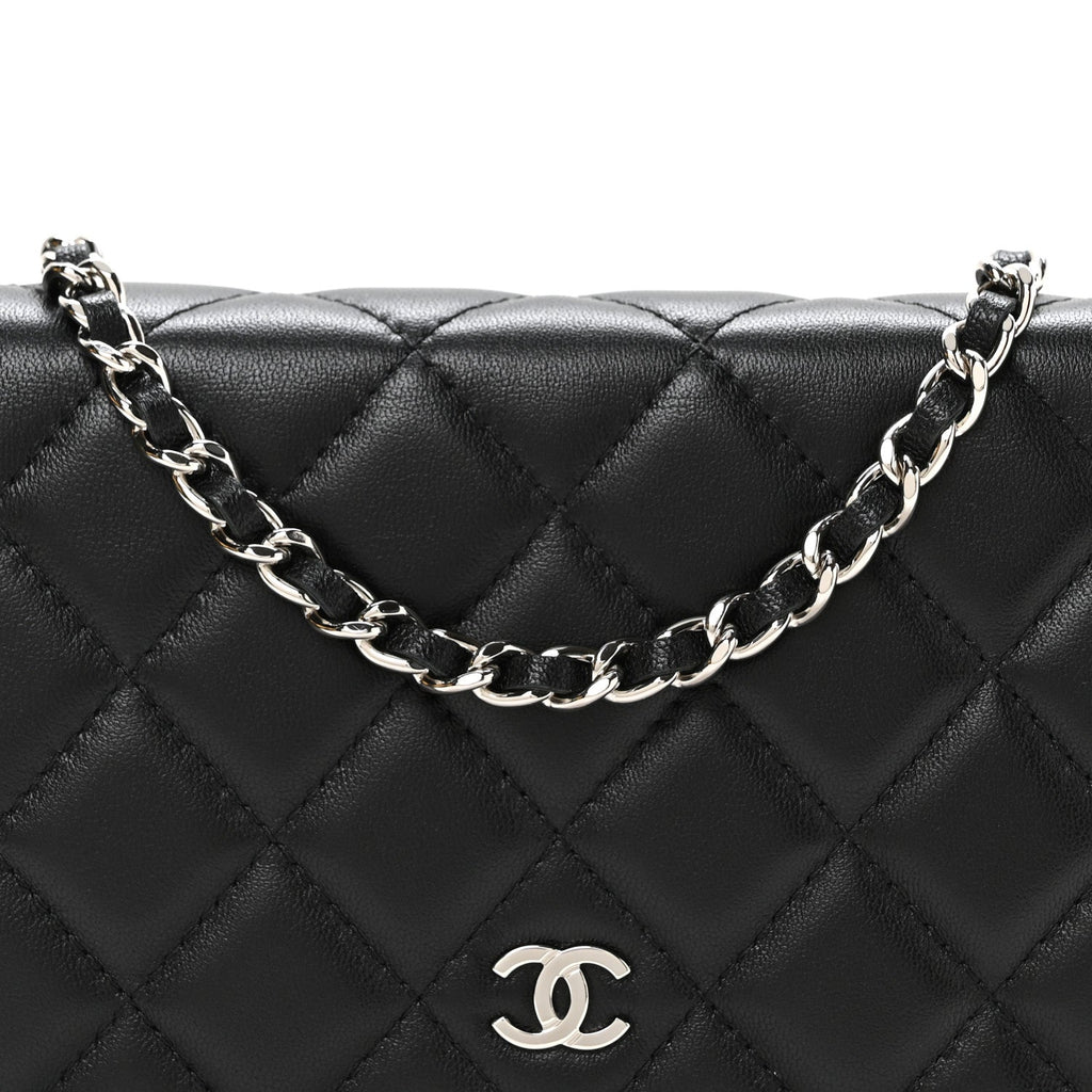 Lambskin Quilted Wallet On Chain WOC Black