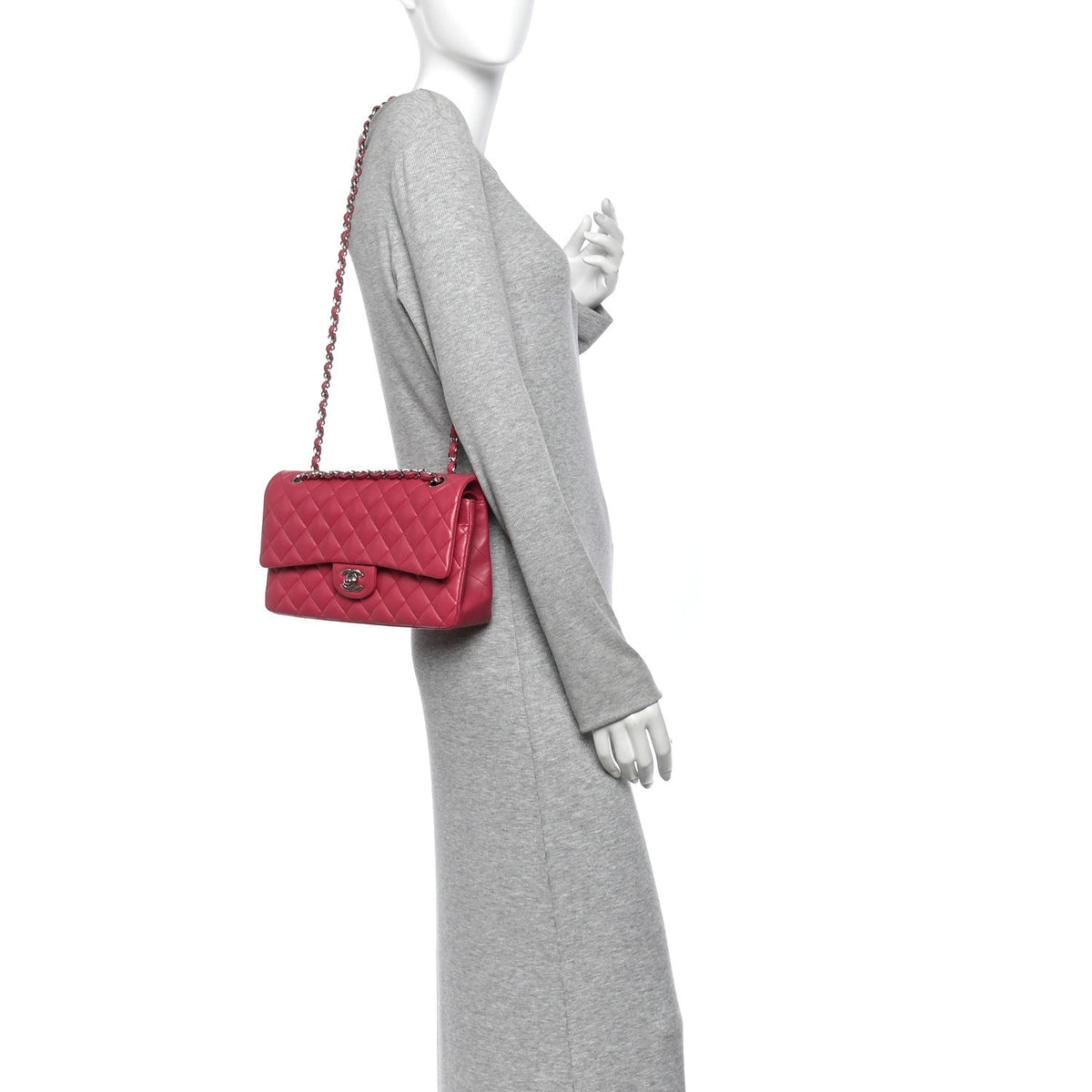 Lambskin Quilted Medium Double Flap Dark Pink