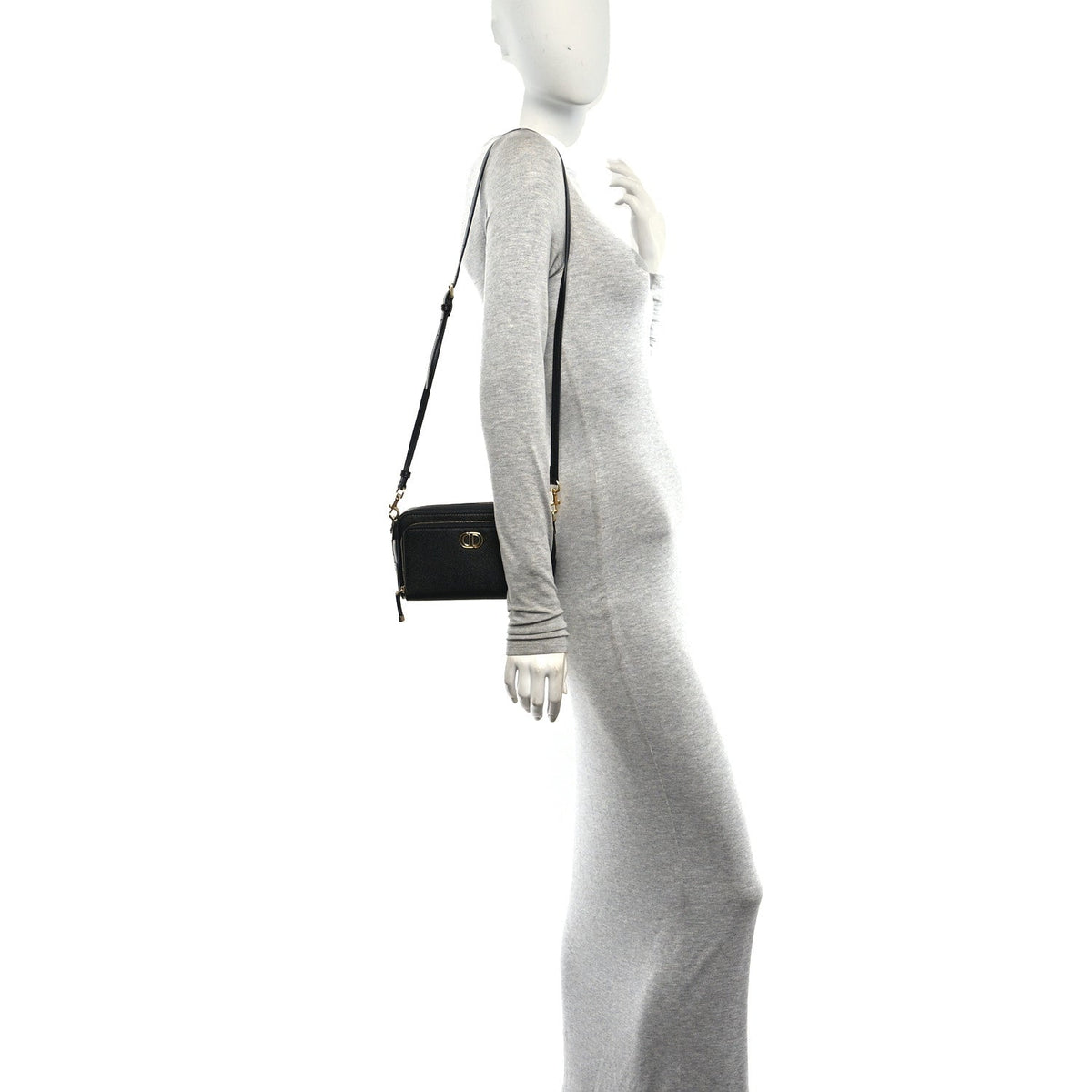 Grained Calfskin Caro Double Pouch Black