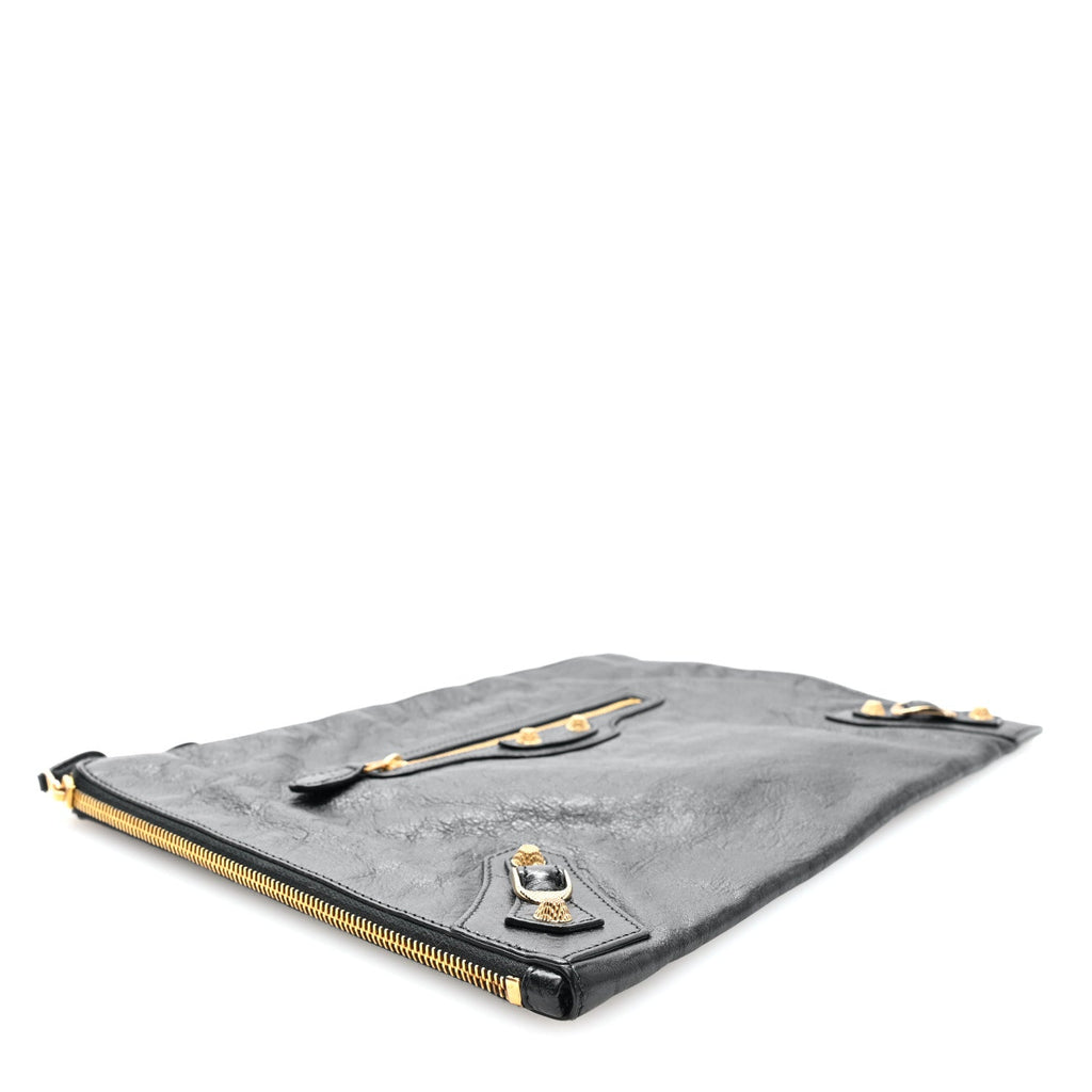 Agneau Giant 12 Gold Hardware Pouch Clutch Black