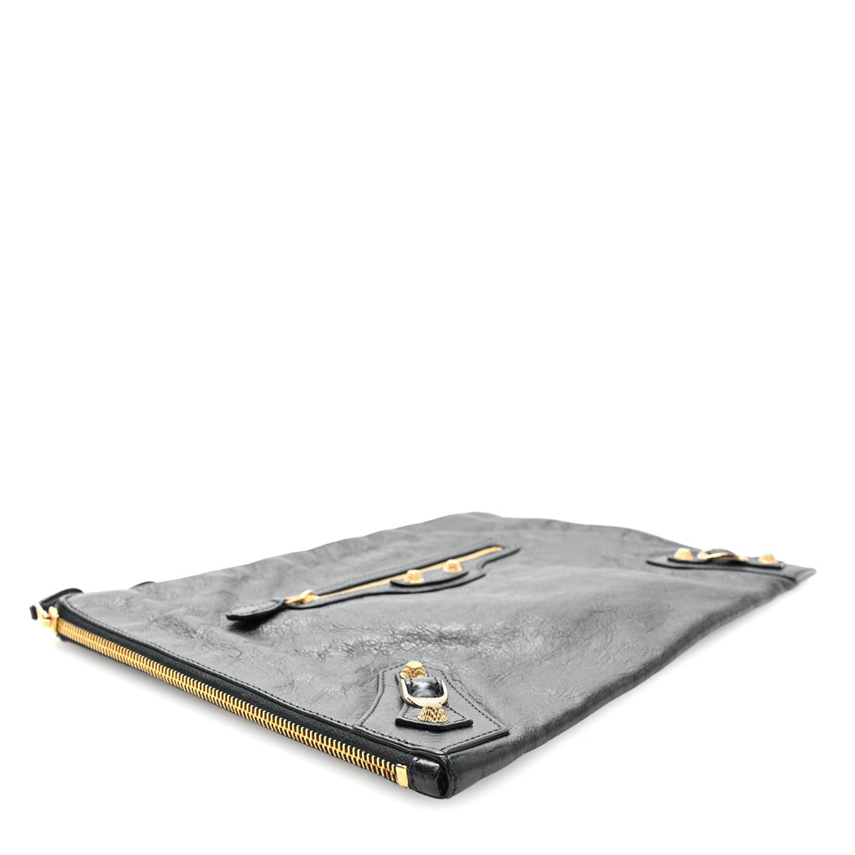 Agneau Giant 12 Gold Hardware Pouch Clutch Black