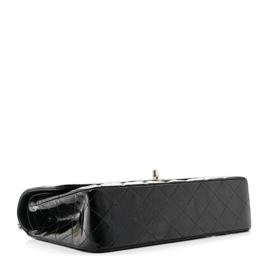Patent Quilted Medium Double Flap Black