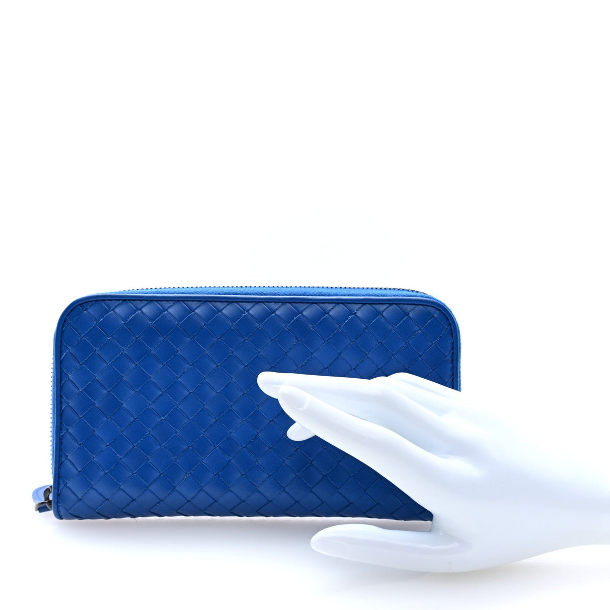Nappa Intrecciato Zip Around Wallet Cobalt