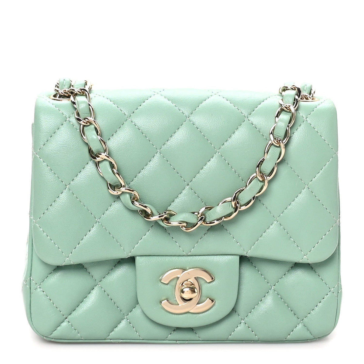 Lambskin Quilted Mini Square Flap Light Green