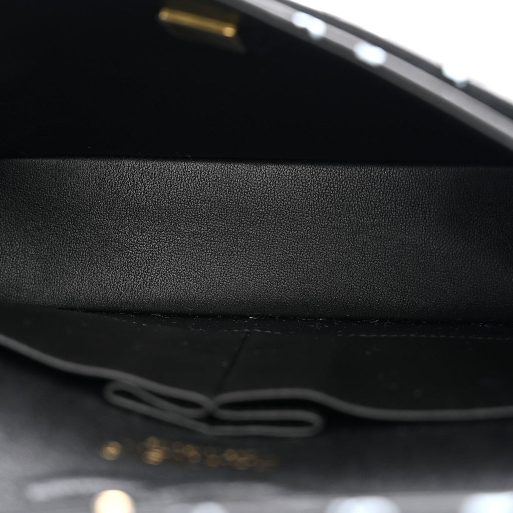 Lambskin Quilted Logo CC Printed Small Double Flap Black White