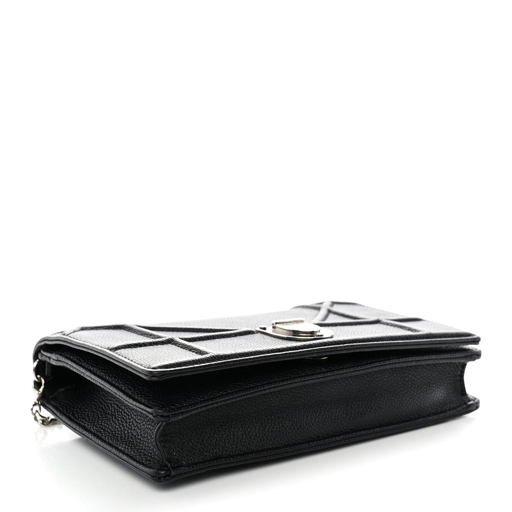 Grained Calfskin Diorama Wallet on Chain Pouch Black