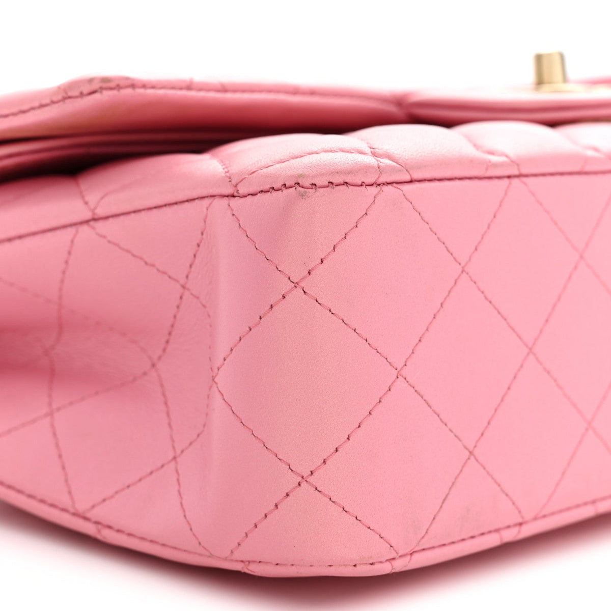 Iridescent Calfskin Quilted Medium Double Flap Pink