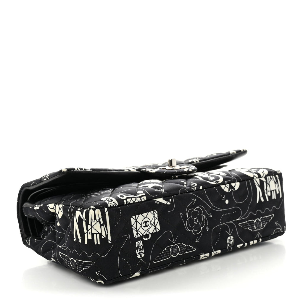 Satin Airline Printed Medium Double Flap Black White