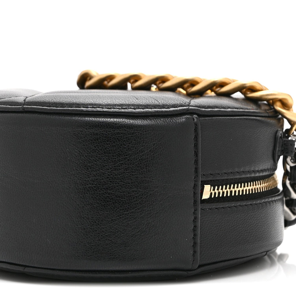 Shiny Goatskin Quilted Chanel 19 Round Clutch With Chain Black