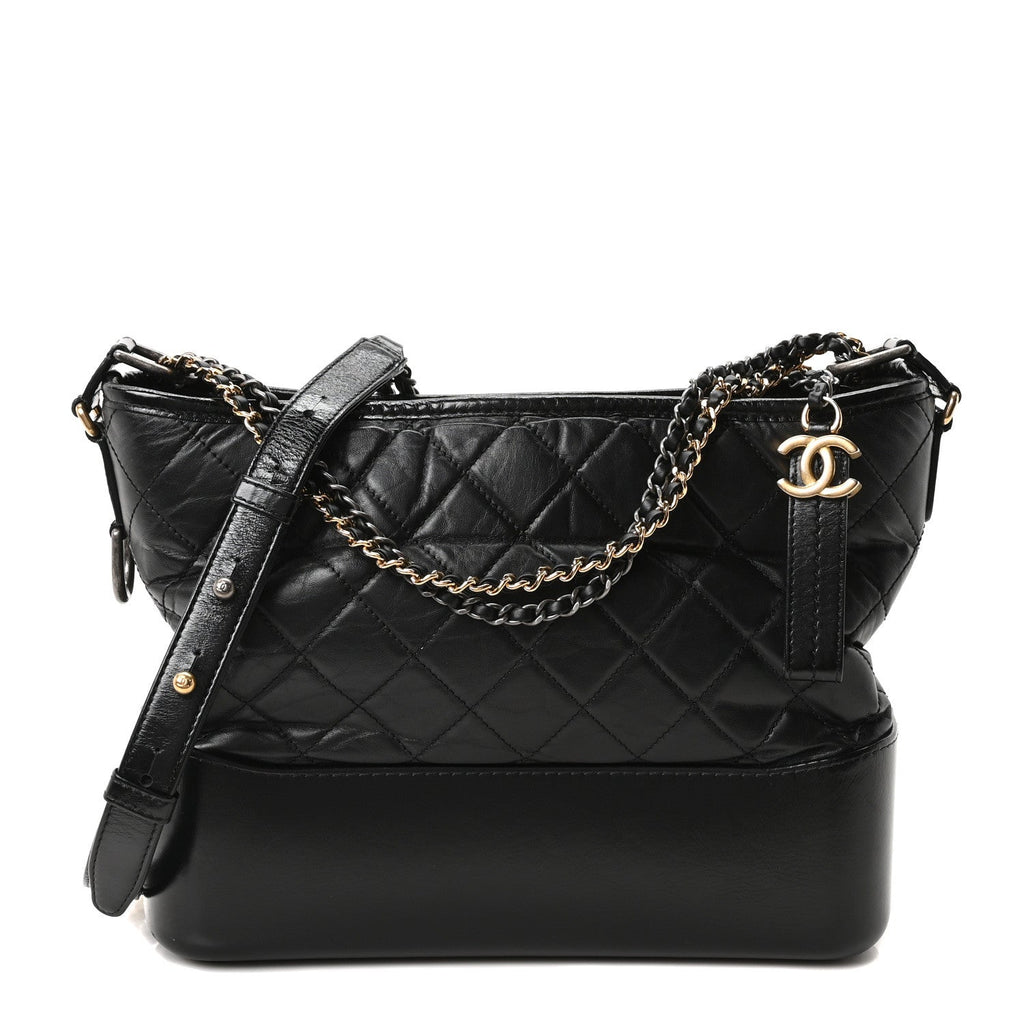 Aged Calfskin Quilted Medium Gabrielle Hobo Black