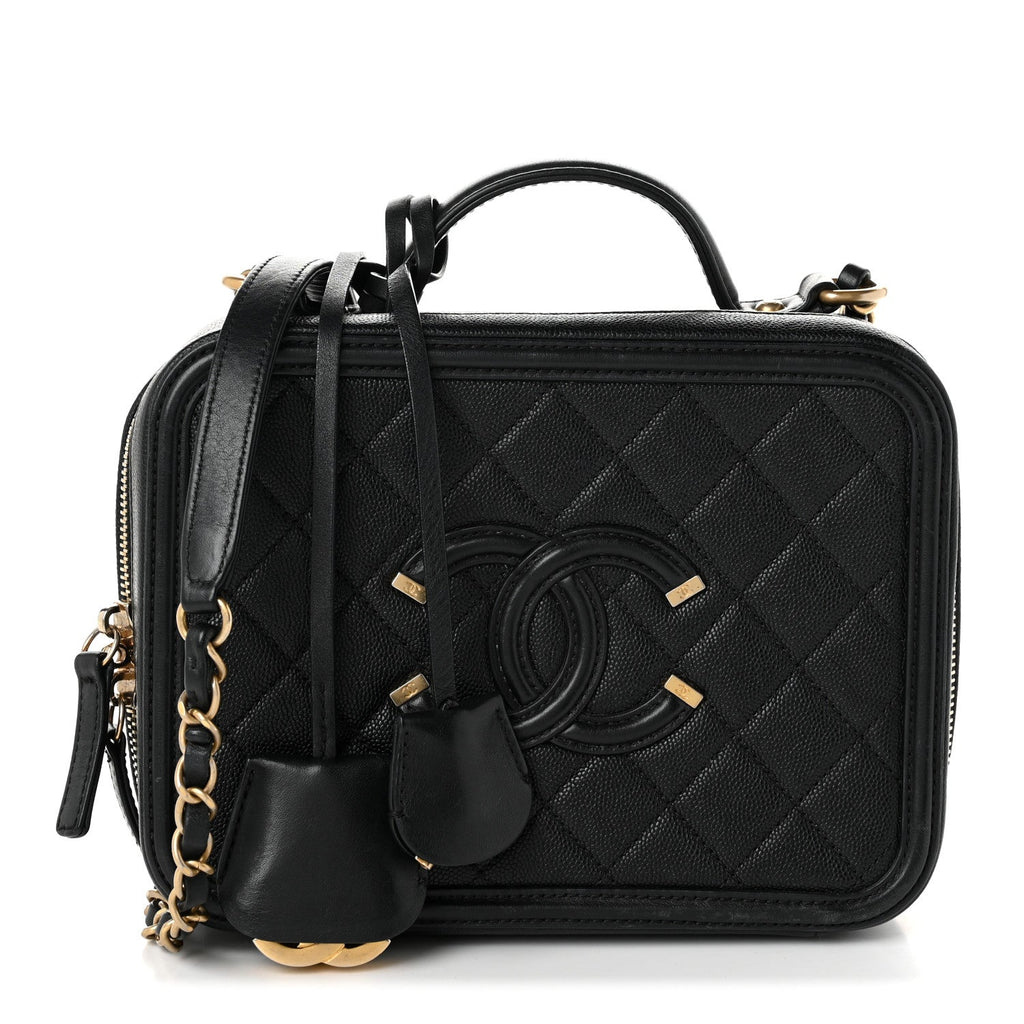 Caviar Quilted Medium CC Filigree Vanity Case Black