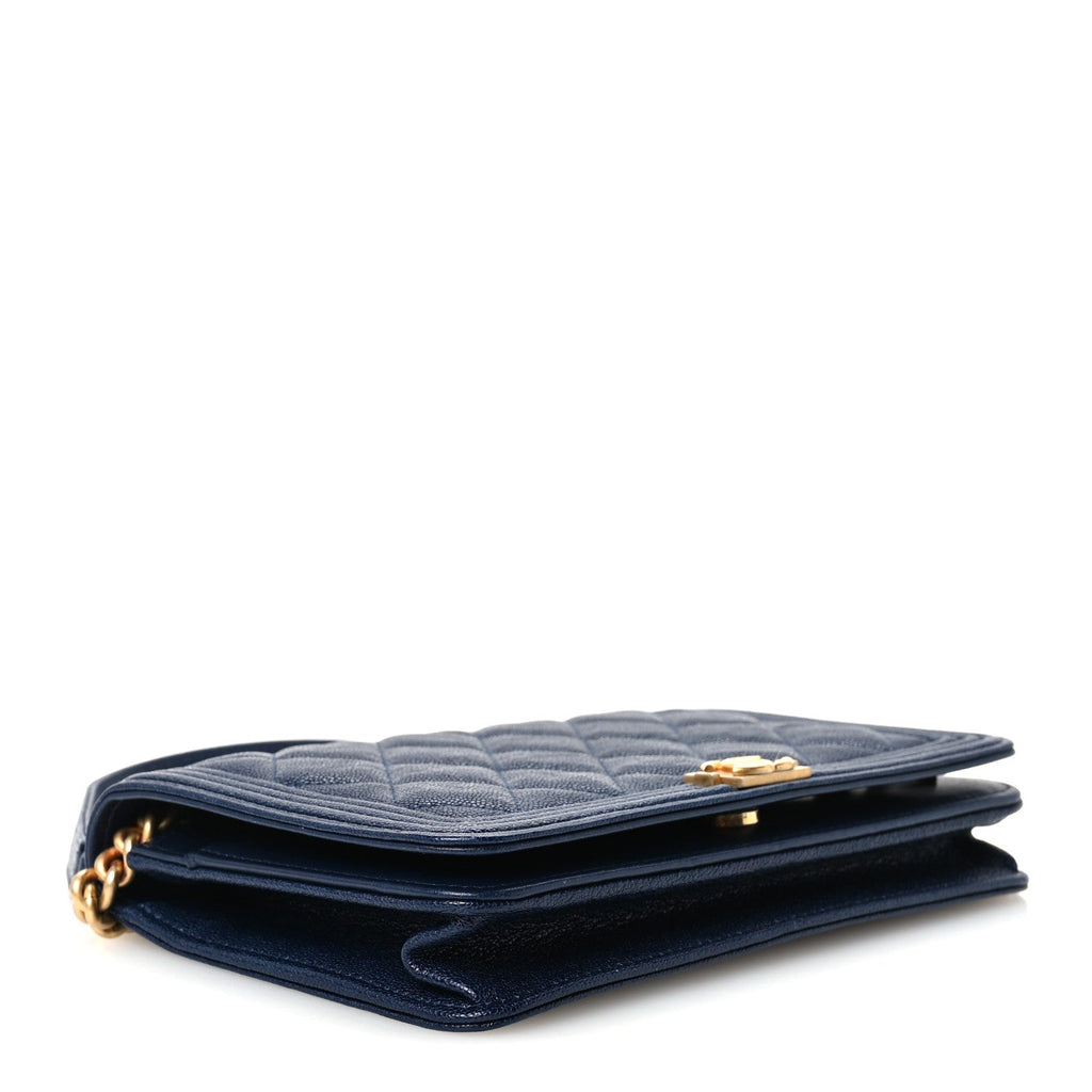 Caviar Quilted Boy Wallet On Chain WOC Navy